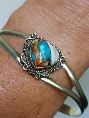 Kingman Turquoise & Spiny Oyster Cuff Bracelet, 925 Sterling Silver, NWOT